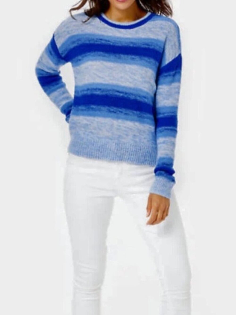 Lilly Pulitzer Elannie Blue Striped Ombre Crewneck Long Sleeve Sweater Sz L
